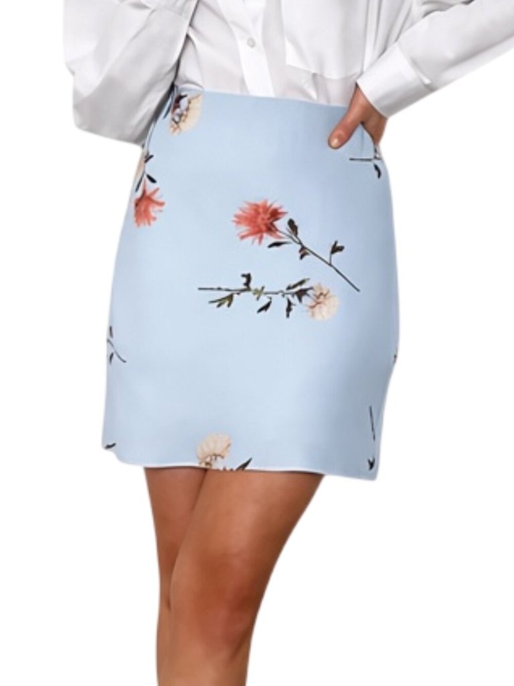 Aritzia Babaton Floral Mini Slip Skirt Light Blue Medium